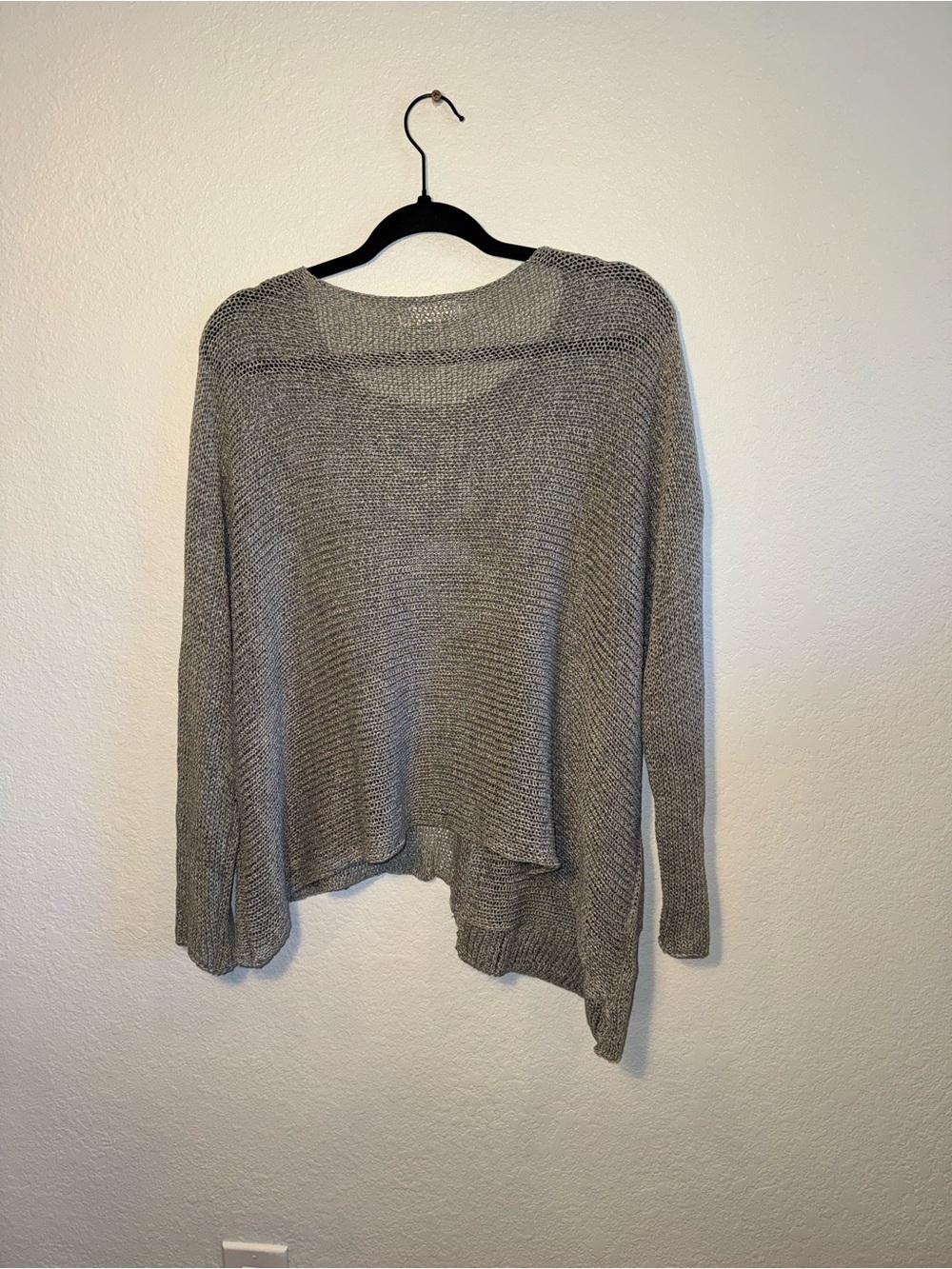 ALEMBIKA Gray Tan Asymmetrical Knit Mesh Pullover Lagenlook Dolan Sleeve Top M - Picture 9 of 9